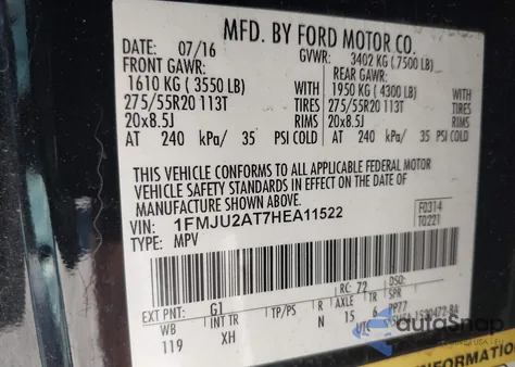 2017 Ford Expedition Limited z USA, uszkodzony, nr VIN 1FMJU2AT7HEA11522